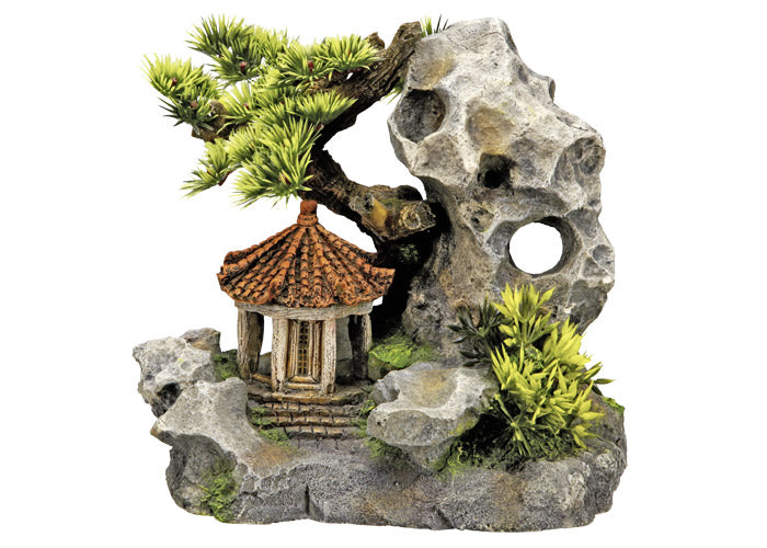 Aqua Ornaments "TEMPEL AN KLIPPE" mit Pflanzen