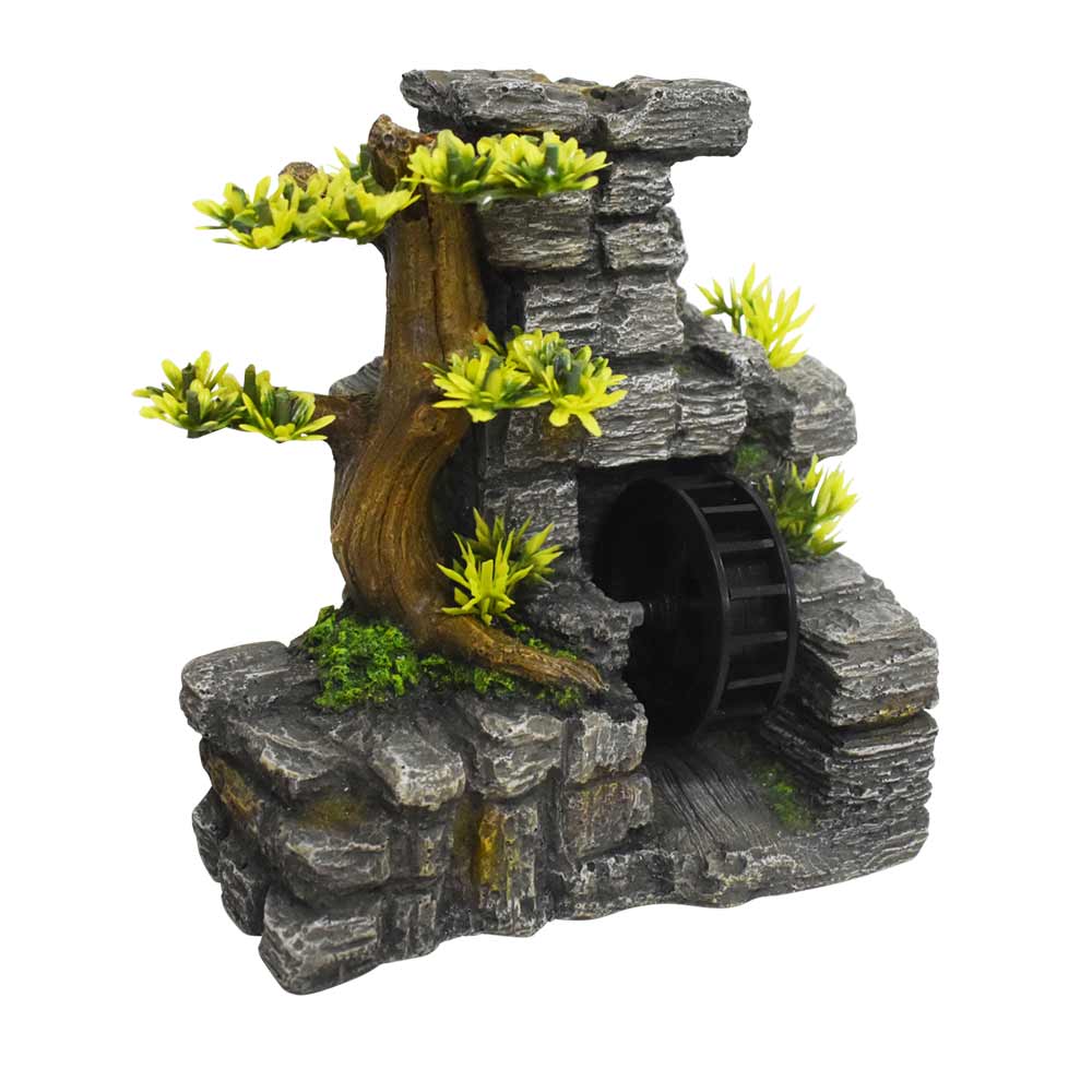 Aqua Ornaments "Mauer mit Wasserrad" mit Pflanzen