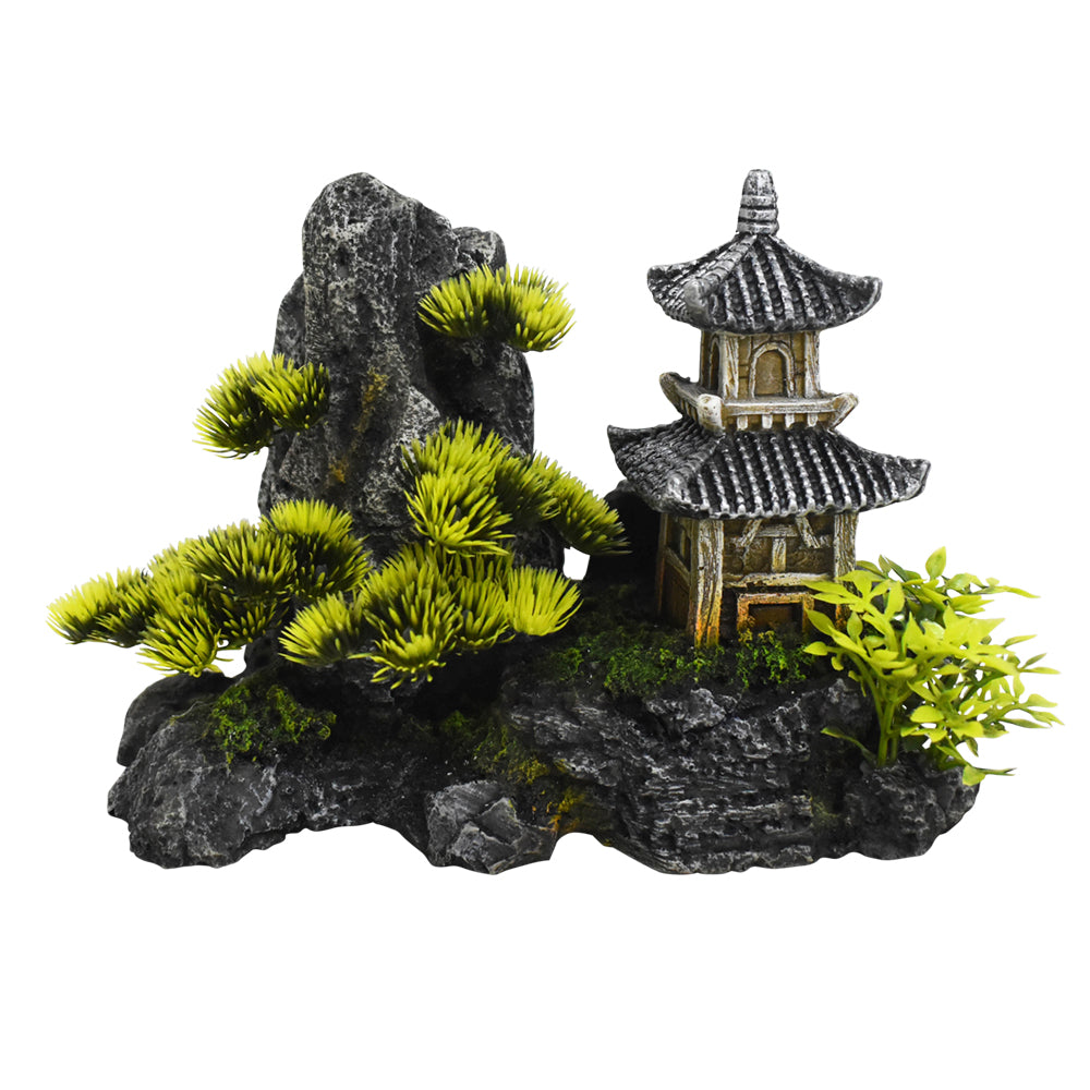 Aqua Ornaments "TEMPEL NEBEN FELS" mit Pflanzen