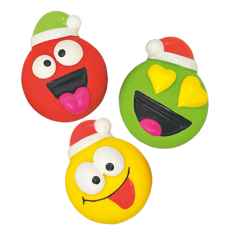 Drei bunte Latex-Smileybälle mit Weihnachtsmützen