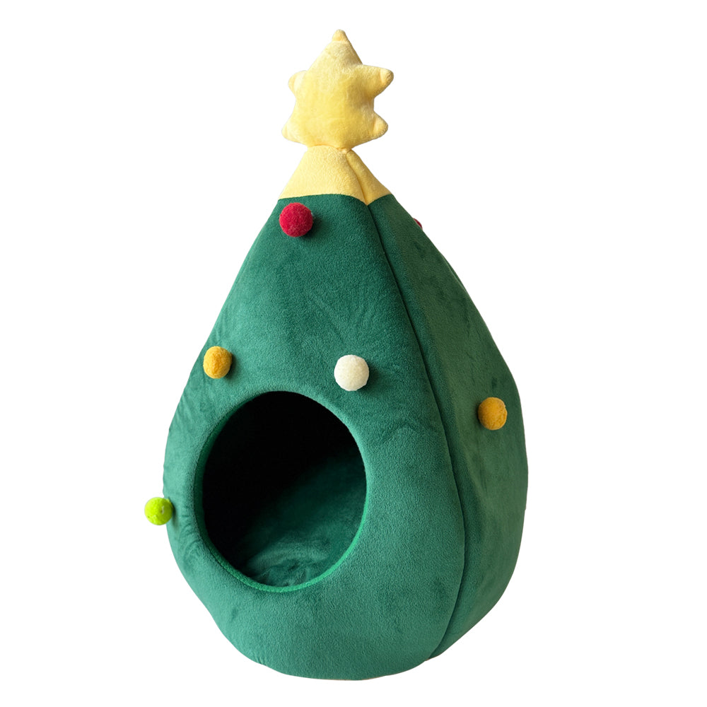 Grüne Tierhöhle XMAS TREE in Weihnachtsbaumform mit gelbem Stern