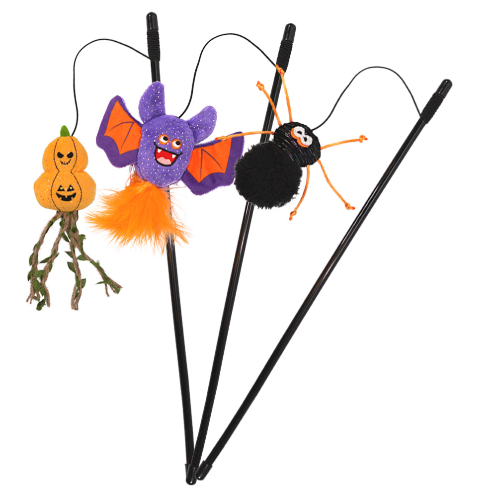 Vorratspack Halloween-Katzenangeln Fledermaus, Spinne & Kürbis mit Catnip