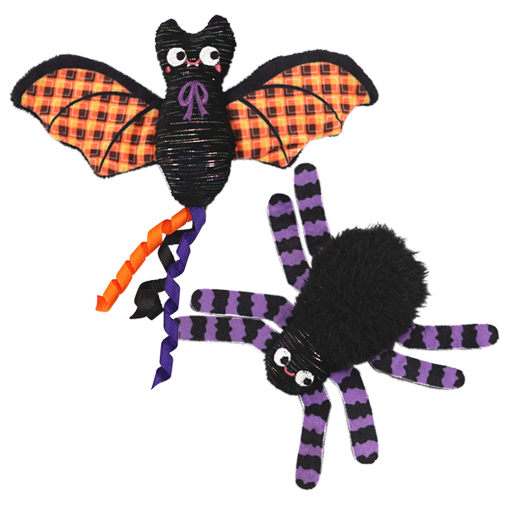 Vorratspack Halloween-Katzenspielzeug Fledermaus & Spinne mit Catnip