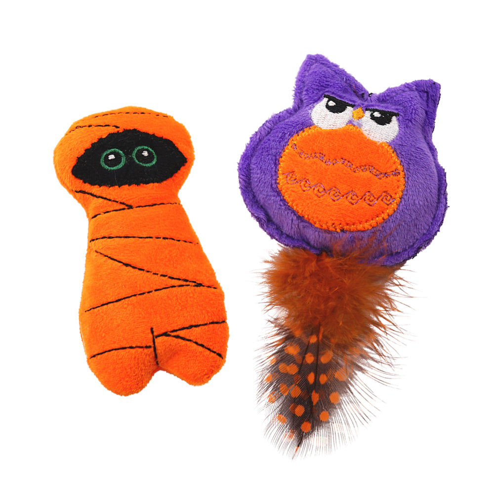 Vorratspack Halloween-Katzenspielzeug "Mumie" & "Eule" mit Catnip