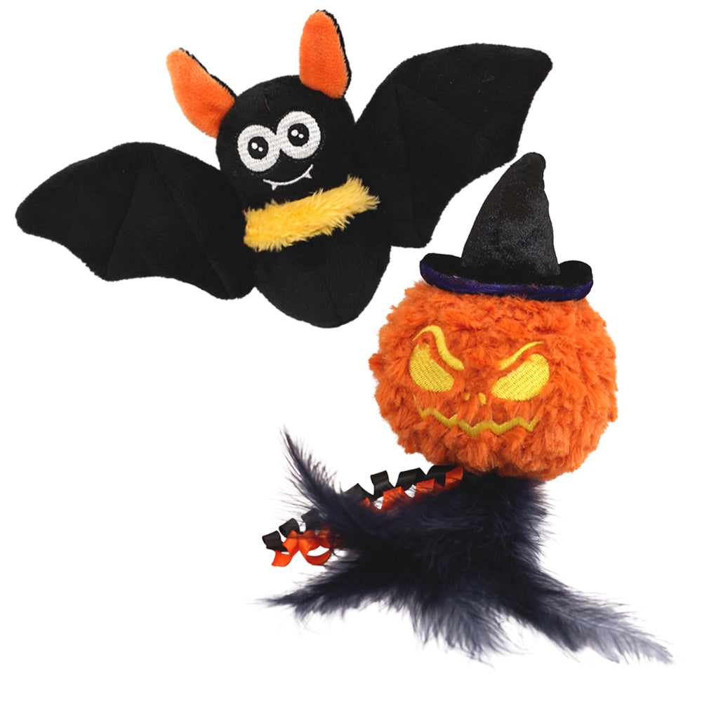 Vorratspack Halloween-Plüschspielzeug Kürbis und Fledermaus mit Catnip