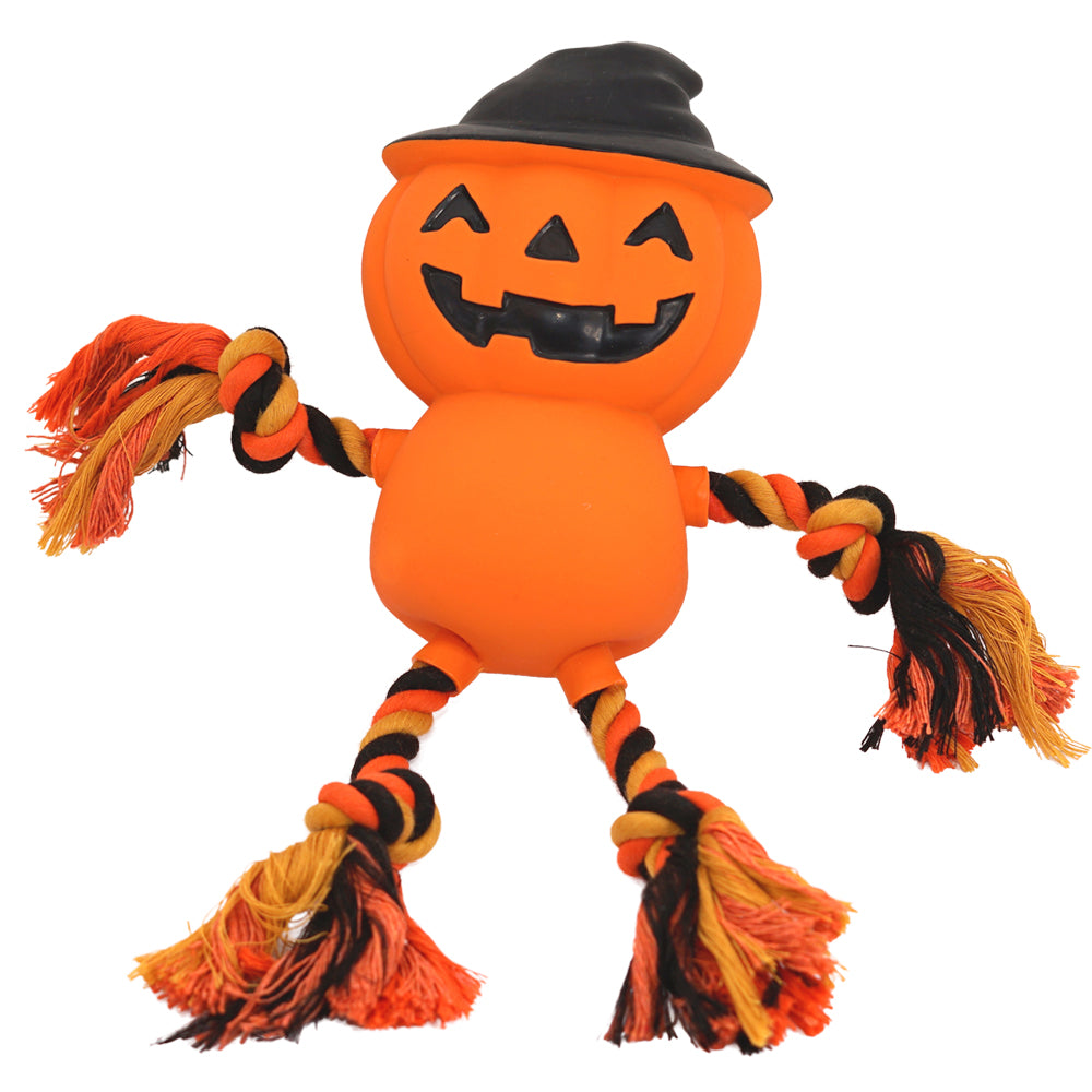 Halloween-Hundespielzeug Kürbismann mit Seil