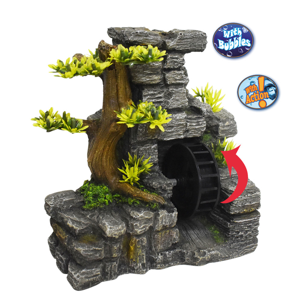 Aqua Ornaments "Mauer mit Wasserrad" mit Pflanzen