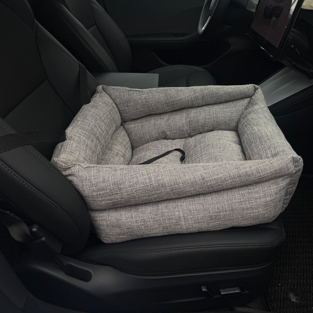 Reisebett "ELSU" für das Auto in grauer Leinenoptik