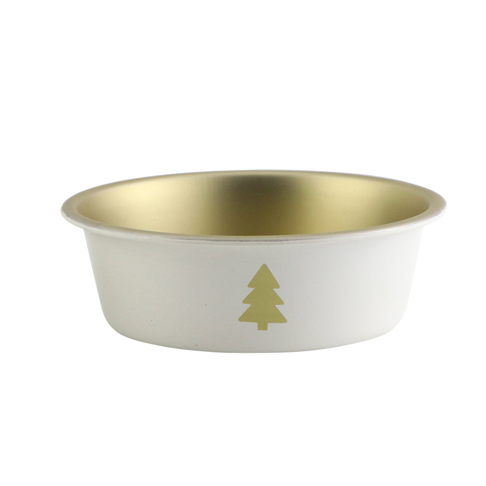 Weißer Futternapf XMAS TREE mit goldfarbenem Innenbereich und Baummotiv