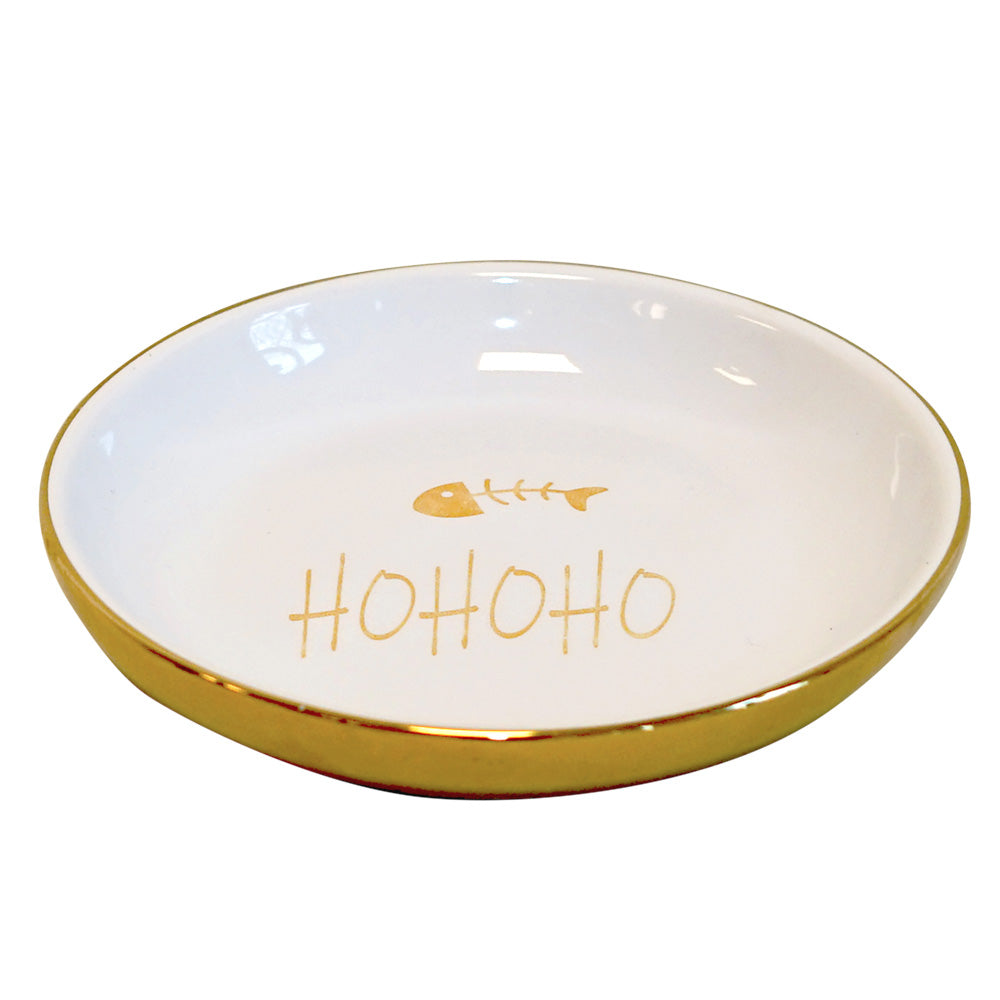 XMAS HOHOHO Keramikschale für Katzen – Weiß-Gold, 120 ml
