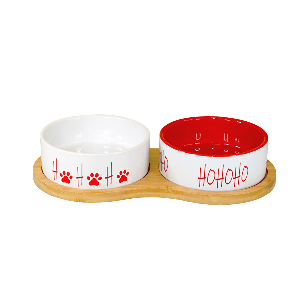 XMAS Futterbar HOHOHO – Bambus mit 2 Keramiknäpfen