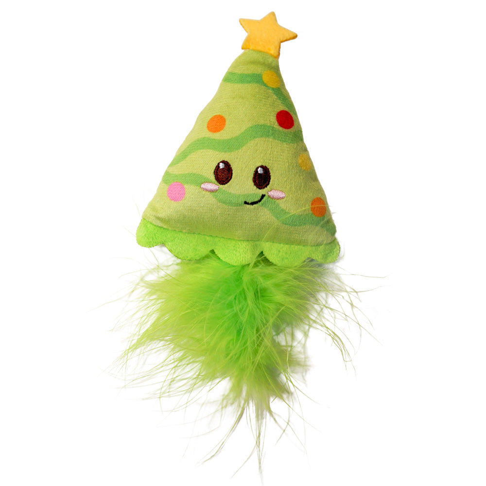 Grüner Plüsch-Weihnachtsbaum mit Stern und grünen Federn