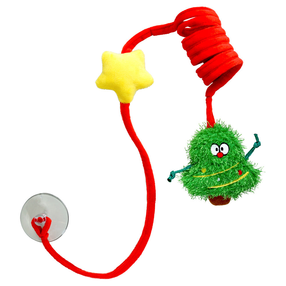 Grüner Plüsch-Weihnachtsbaum mit roter Sprungfeder und Saugnapf