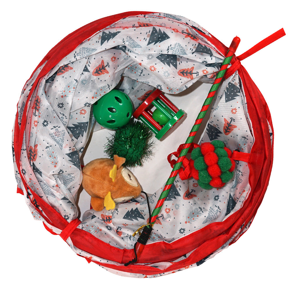 XMAS Katzentunnel mit Spielzeugset und Catnip