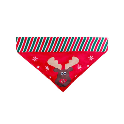 Rotes Halstuch RED NOSE mit Rentiermotiv und gestreiftem Rand