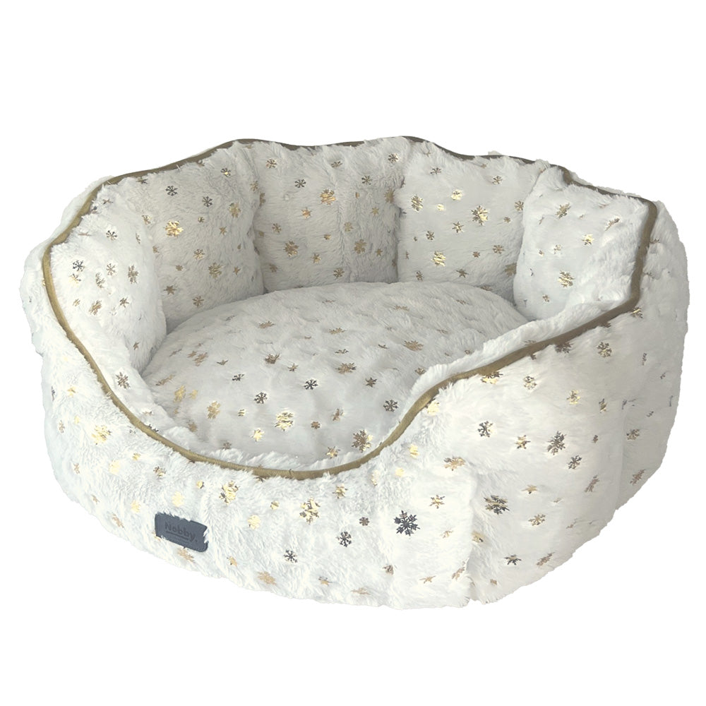 Ovales cremeweißes Tierbett SNOWFLAKE mit Sternenmuster