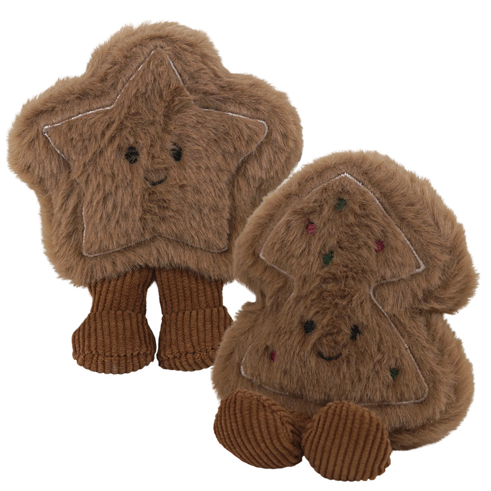 Brauner Plüschstern und Weihnachtsbaum mit Gesichtern
