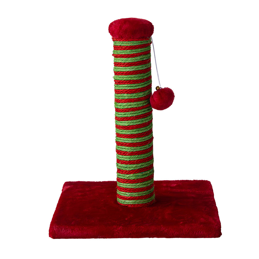 Kratzbaum CANDY mit rot-grüner Säule und roter Bodenplatte