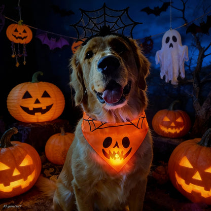 Halloween-LED-Halstuch „Pumpkin“ für Hunde