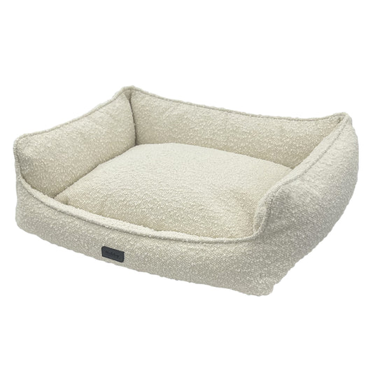 Komfortbett "IRUK" in Creme – Hundebett aus Bouclé mit Wendekissen