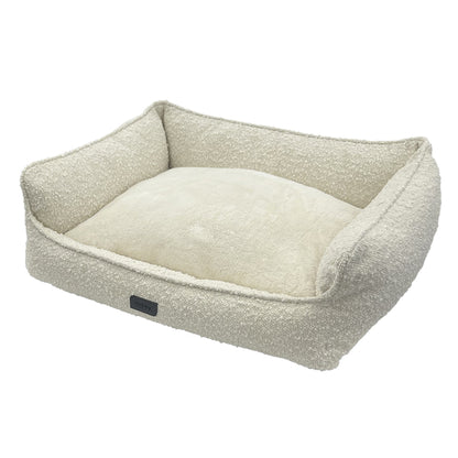 Komfortbett "IRUK" in Creme – Hundebett aus Bouclé mit Wendekissen
