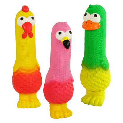 Vorratspack Latex Spielzeug  – Ente, Flamingo & Huhn mit Squeaker