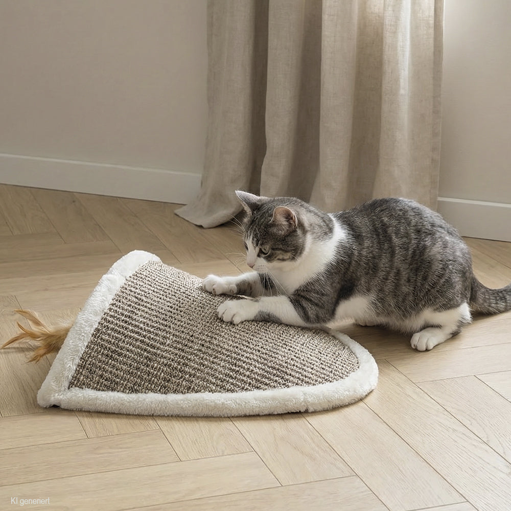Kratzbrett "BOW" für Katzen mit Sisal-Kratzfläche und Spielzeug