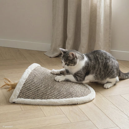 Kratzbrett "BOW" für Katzen mit Sisal-Kratzfläche und Spielzeug