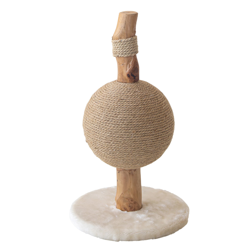 Kratzbaum "MESIC" aus Naturholz mit kugelförmiger Jute-Kratzfläche
